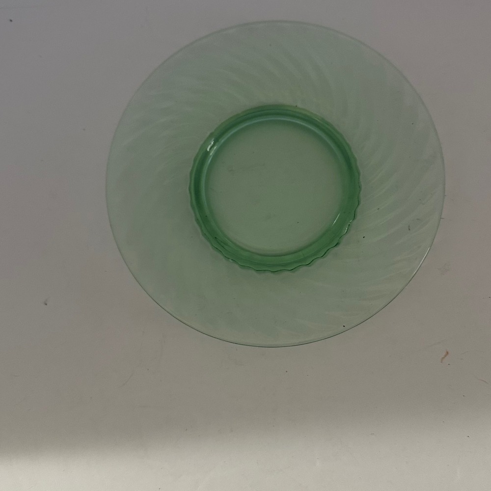 Vintage Green Uranium Glass Swirl Pattern Saucer 6 Inch Glow Glass